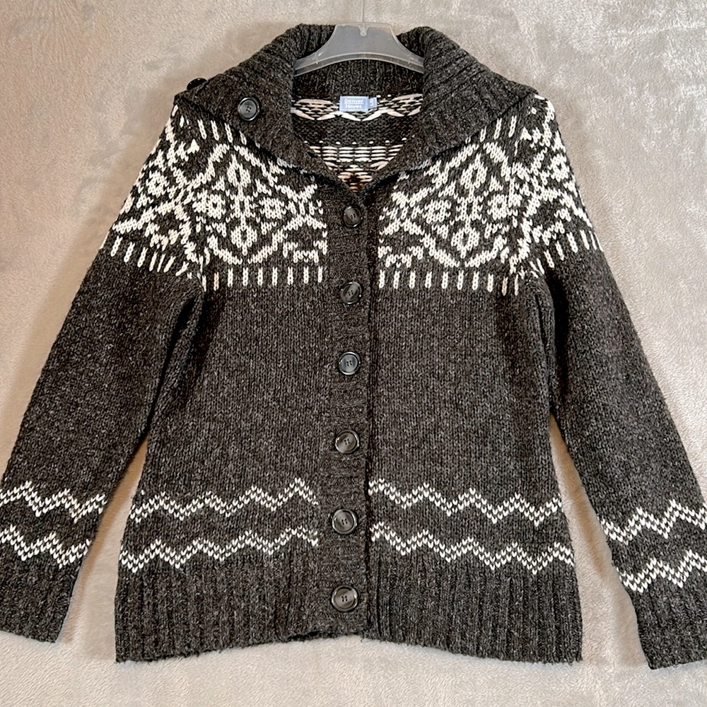 Denver Hayes button front cardigan wool blend fair isle sweater size large